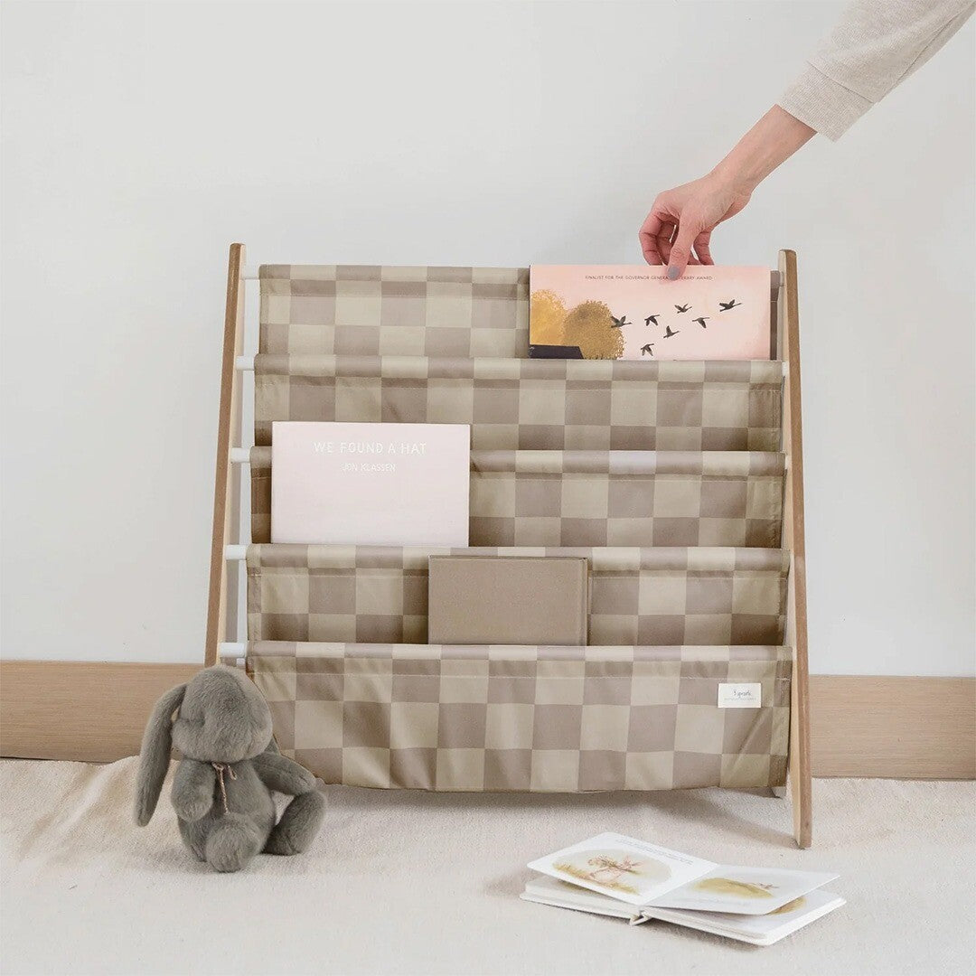 3 sprouts kinderboekenrek - beige checkerboard