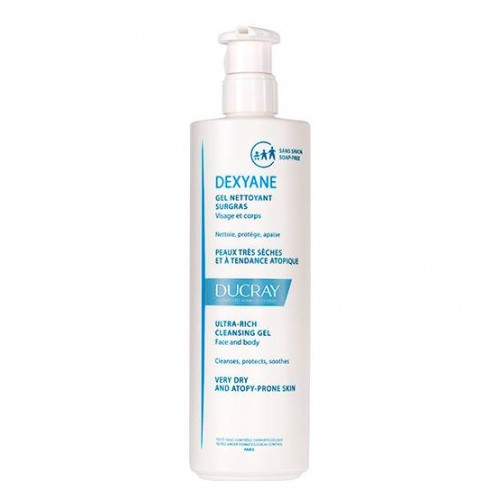 Ducray Gel de Limpeza Gordo DEXYANE, pele muito seca com tendência a eczema atópico 400 ml