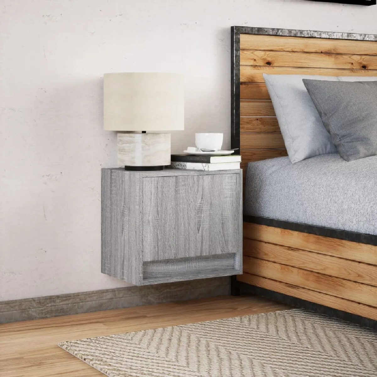 vidaXL Table de chevet murale avec lumières LED sonoma gris