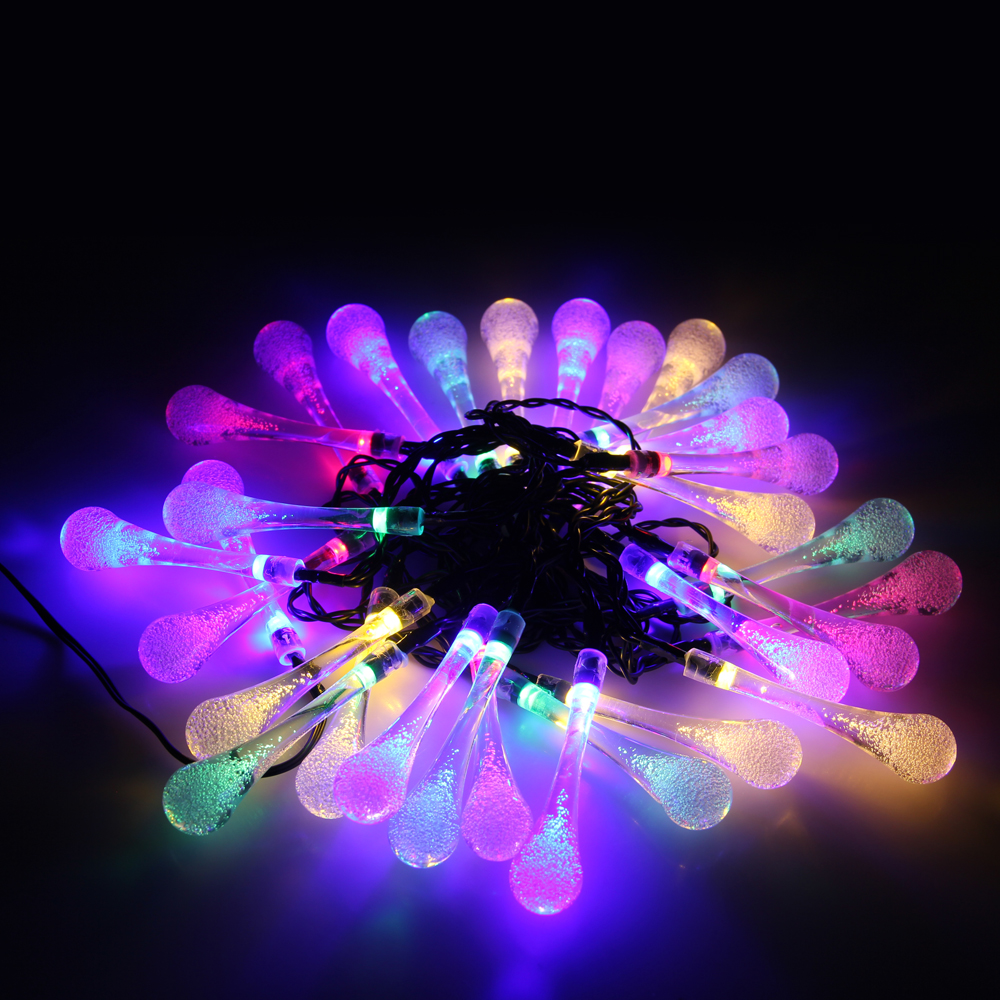 (6m) 30 LED's Deko Solar Lichterkette Tropfen Outdoor Beleuchtung IP65 - Bunt