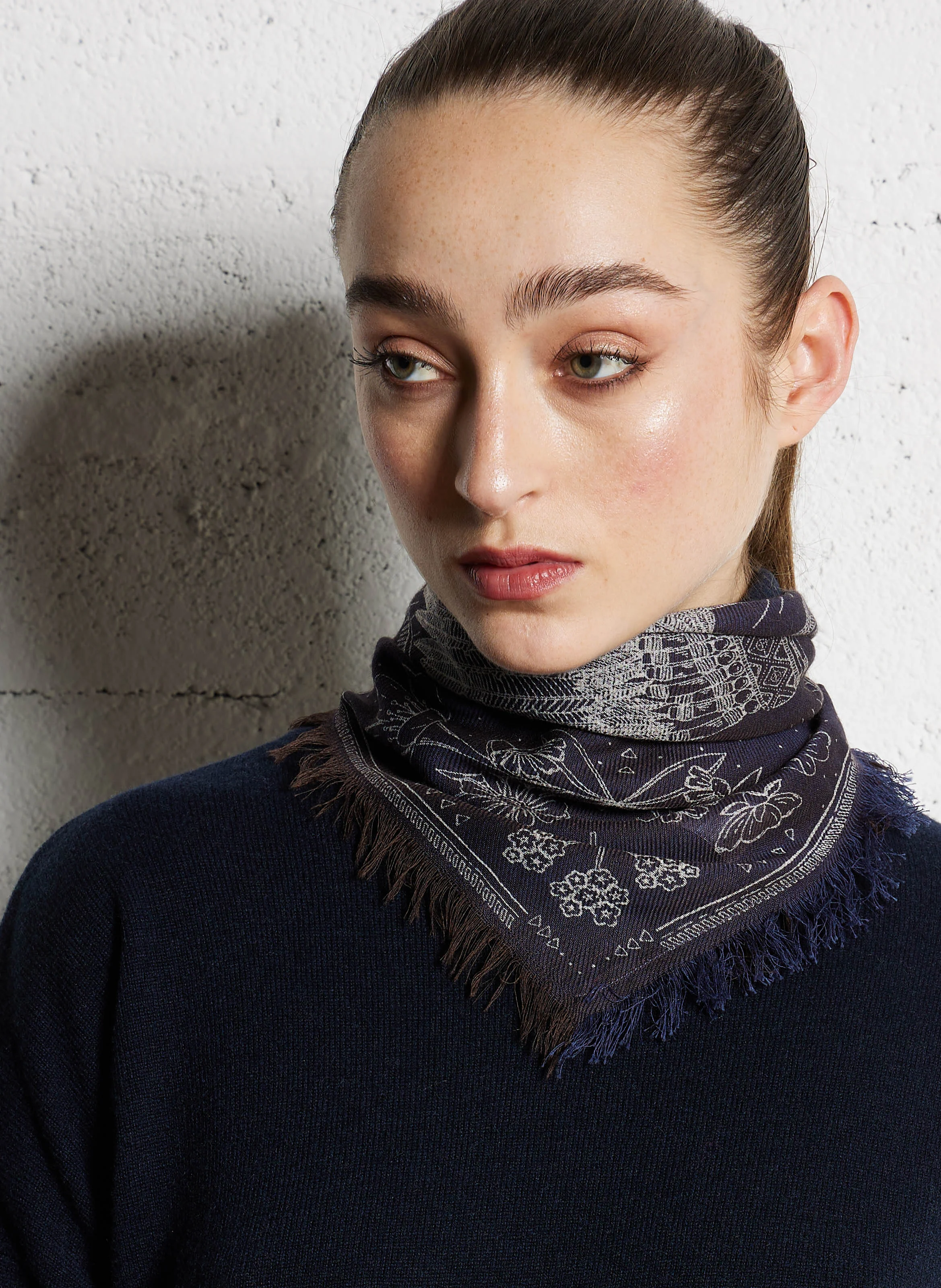 ASHA - Foulard en laine et coton mélangé | Bleu
