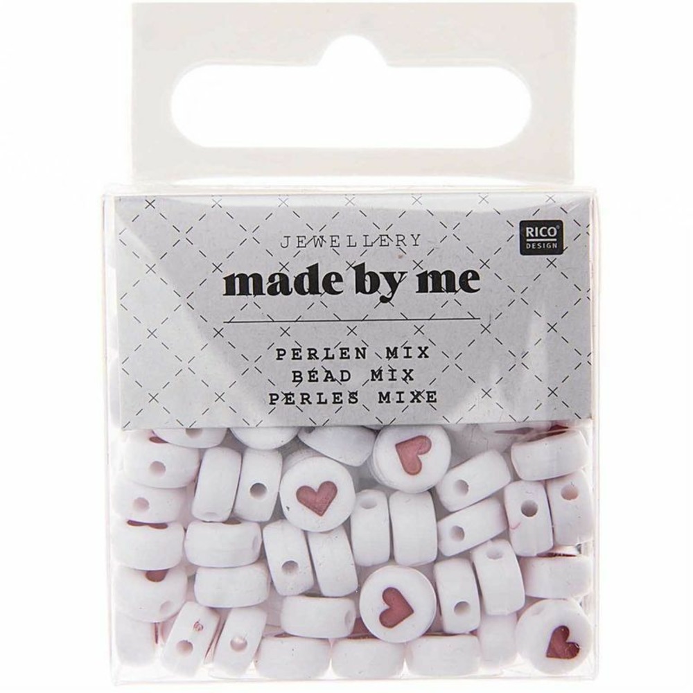 165 perles centre cœur 5 x 7 mm - blanc et rouge