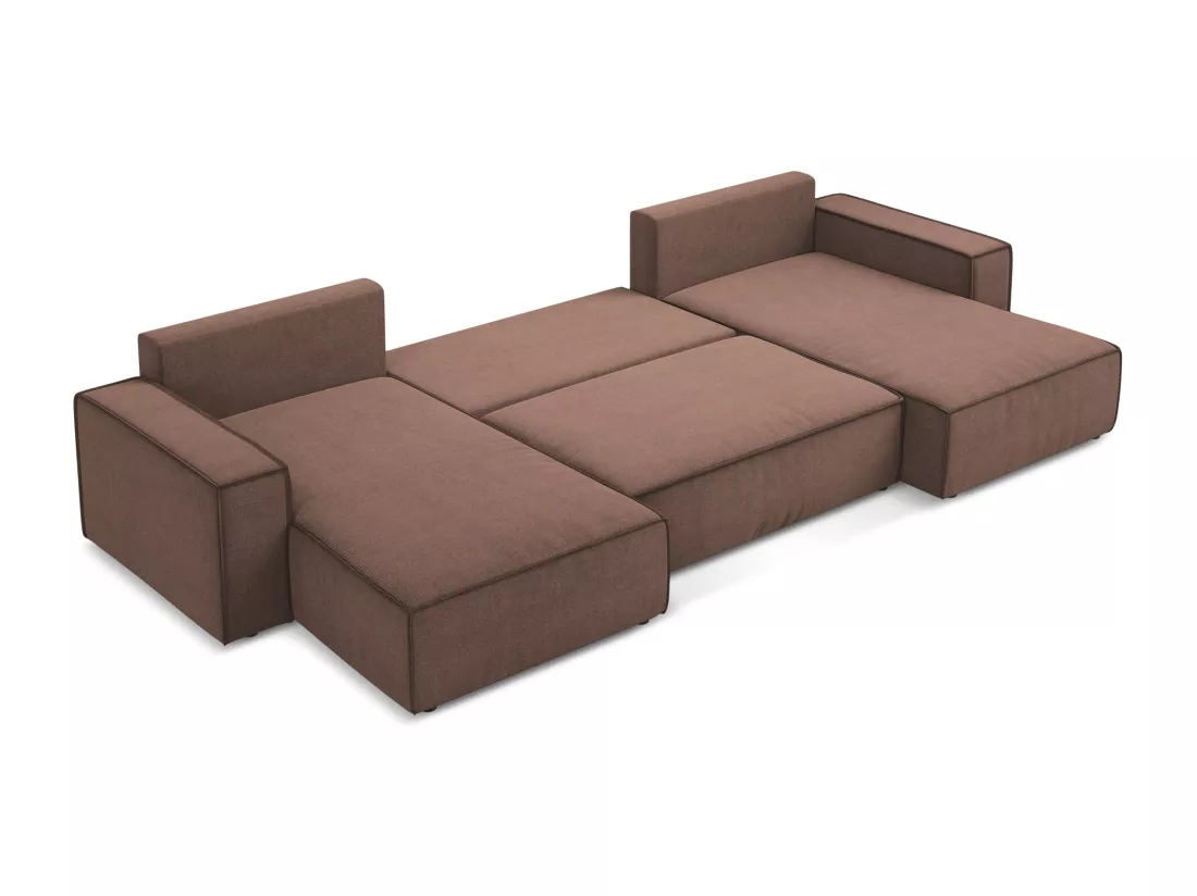 Canapé d'angle panoramique convertible en tissu texturé - rose poudré - KIMO