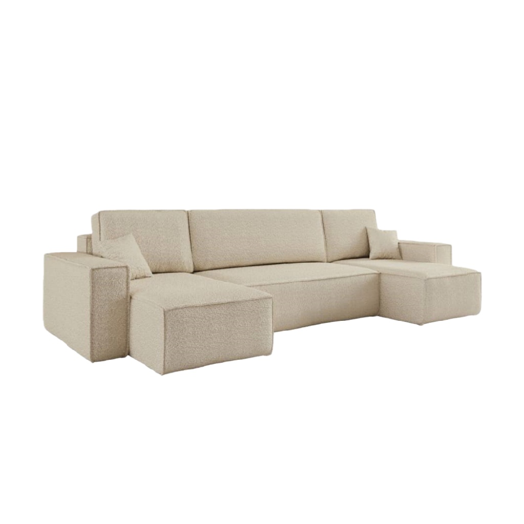 Canapé d’angle L en tissu bouclé beige clair