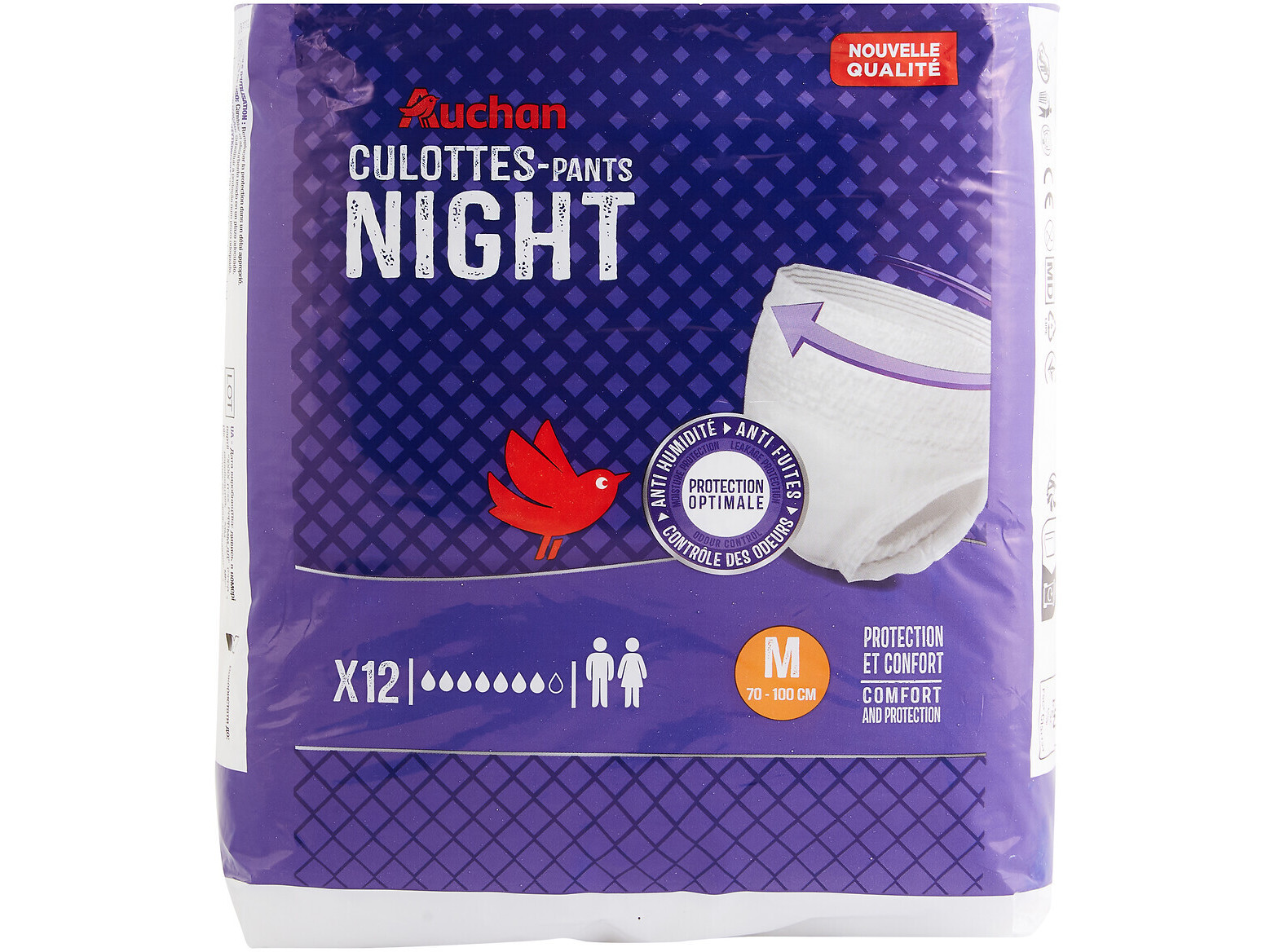 CUECAS INCONTINÊNCIA AUCHAN NOITE TAMANHO MÉDIO UNISSEXO 12UN