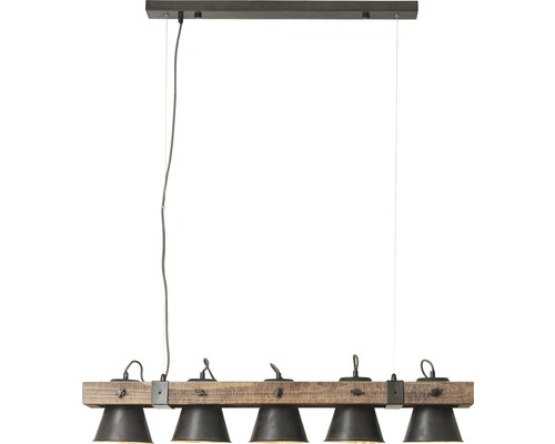 Hanglamp, 5-lichts, HxB 115x95 cm, hout/metaal, bruin/zwart/staal