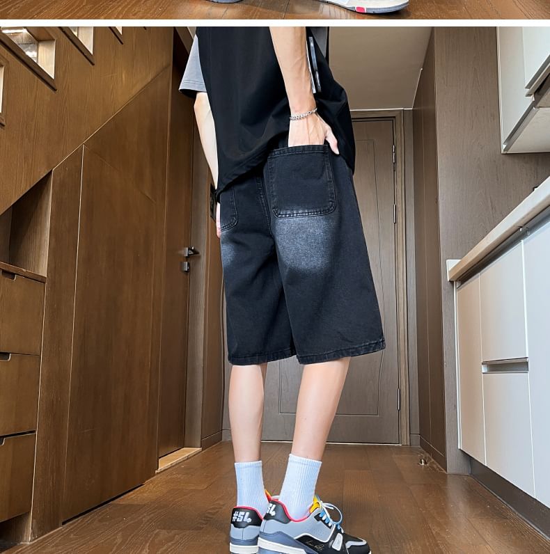 Hushgrain - Geborduurde gewassen denim shorts met trekkoordtaille