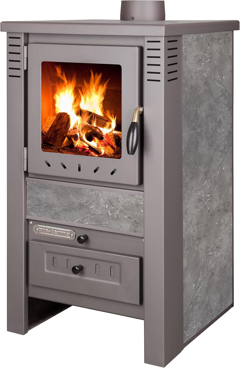ProTermo Nova G Anthrazit Kaminofen mit Schamottsteinen - 7,5 kW Heizleistung - 82x48x48cm Kaminofen Holzofen mit Sichtfenster, Bauart 1