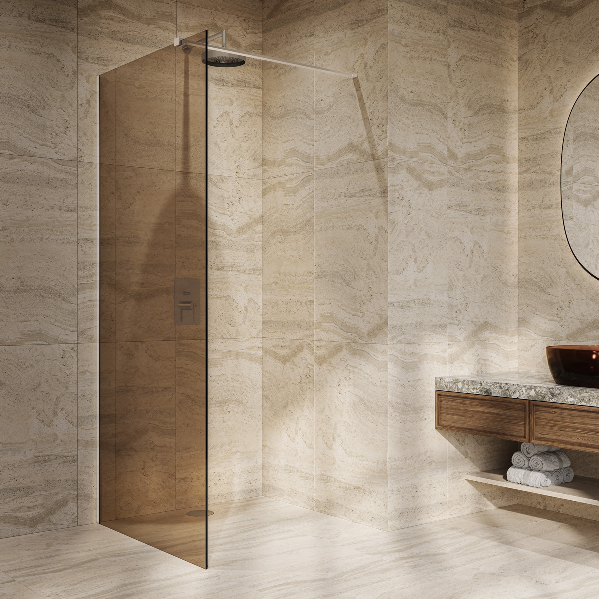 Saniclear Bronze inloopdouche brons glas 80x200cm chroom