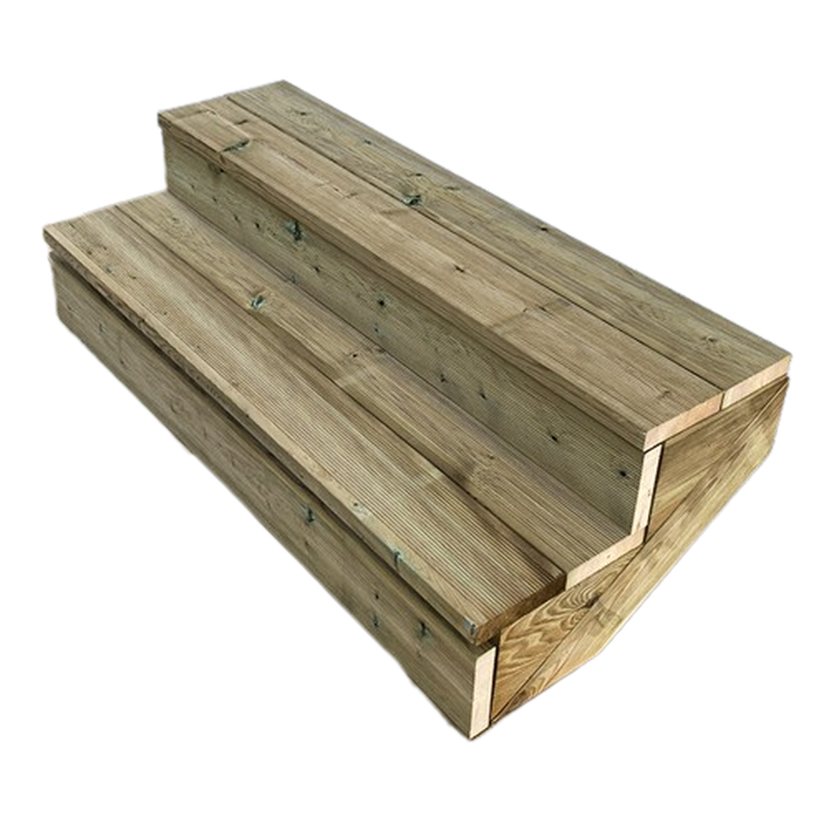 Terrastrap, buitentrap, tuintrap, hout, H37cm, 2 treden, breedte 120cm, MET stootborden