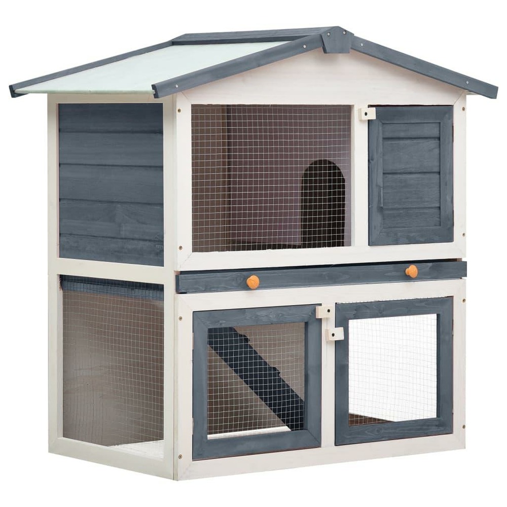 Clapier d'extérieur 3 portes 94 x 60 x 98 cm bois gris et blanc