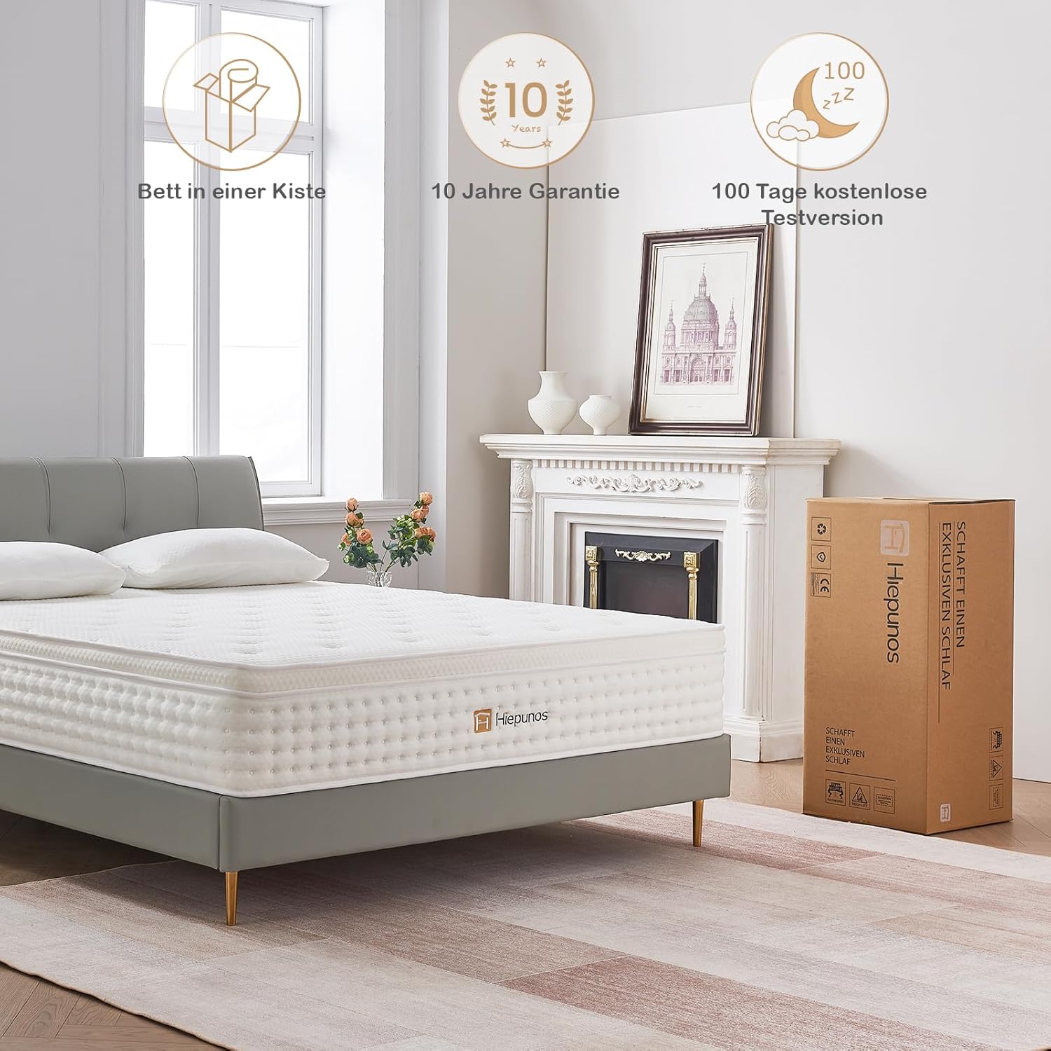 Matratze 90x200 cm 26cm Höhe 7-Zonen Federkernmatratze Orthopädische Taschenfederkernmatratze mit Comfort Memory-Schaum Schicht, Härtegrad H3, Rückenentlastende,100 Nächte Probeschlafen