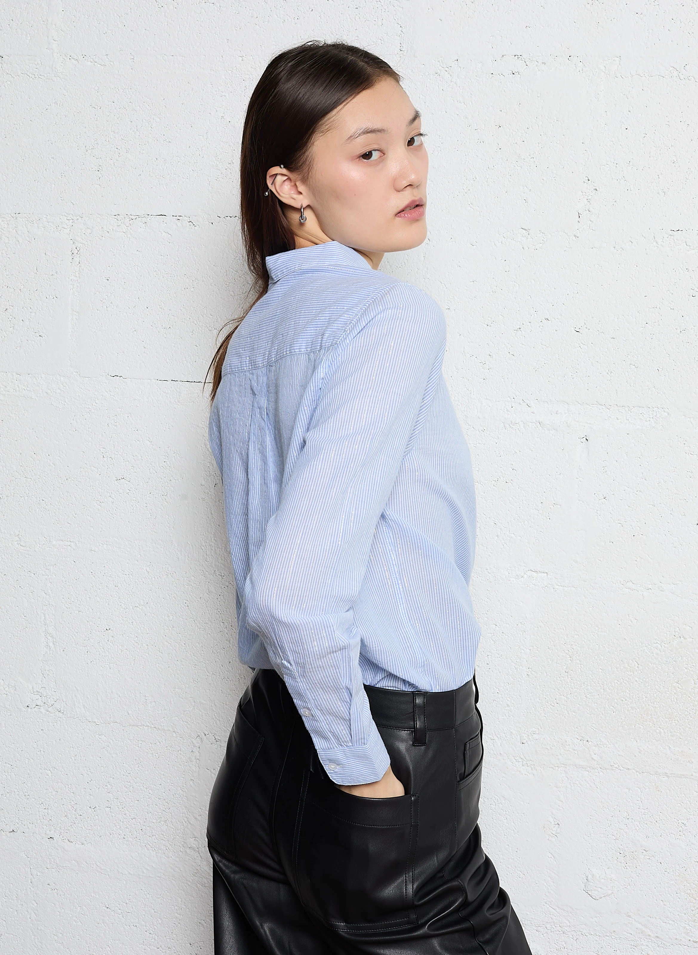 CATIMA - Chemise droite col classique rayée en coton mélangé | Bleu