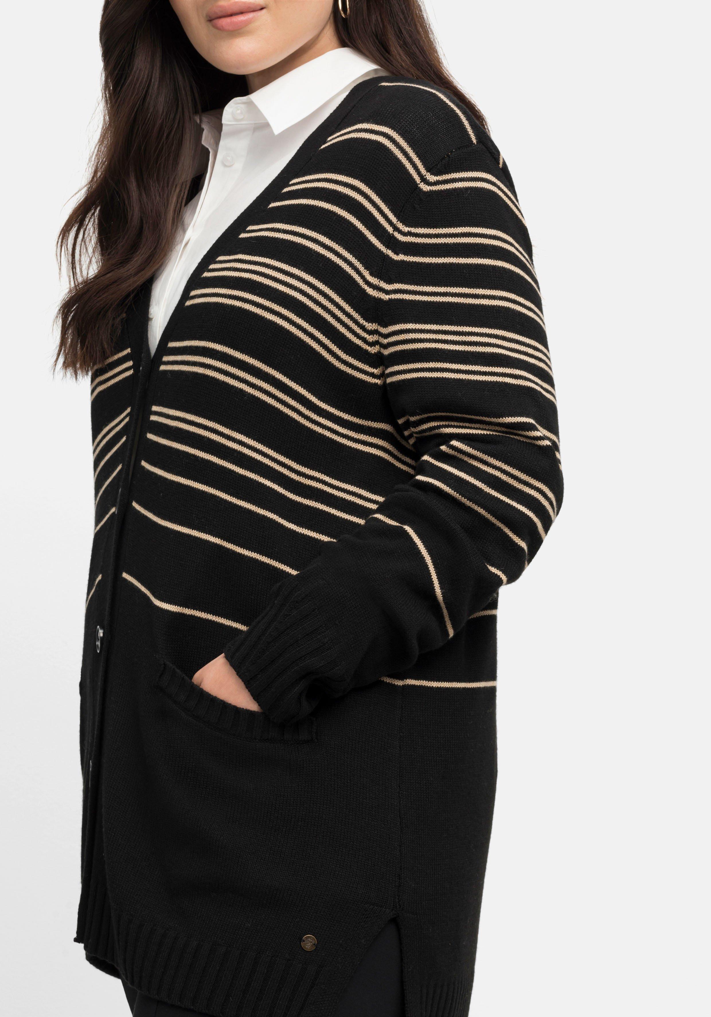 Gestreifte Strickjacke mit Kaschmiranteil