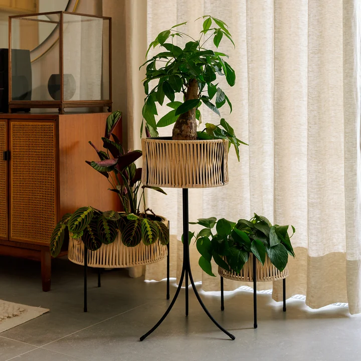 Audo - Umanoff Pflanztopf Ø 41 x H 32,5 cm, Rattan / schwarz ( (RAL 9005)