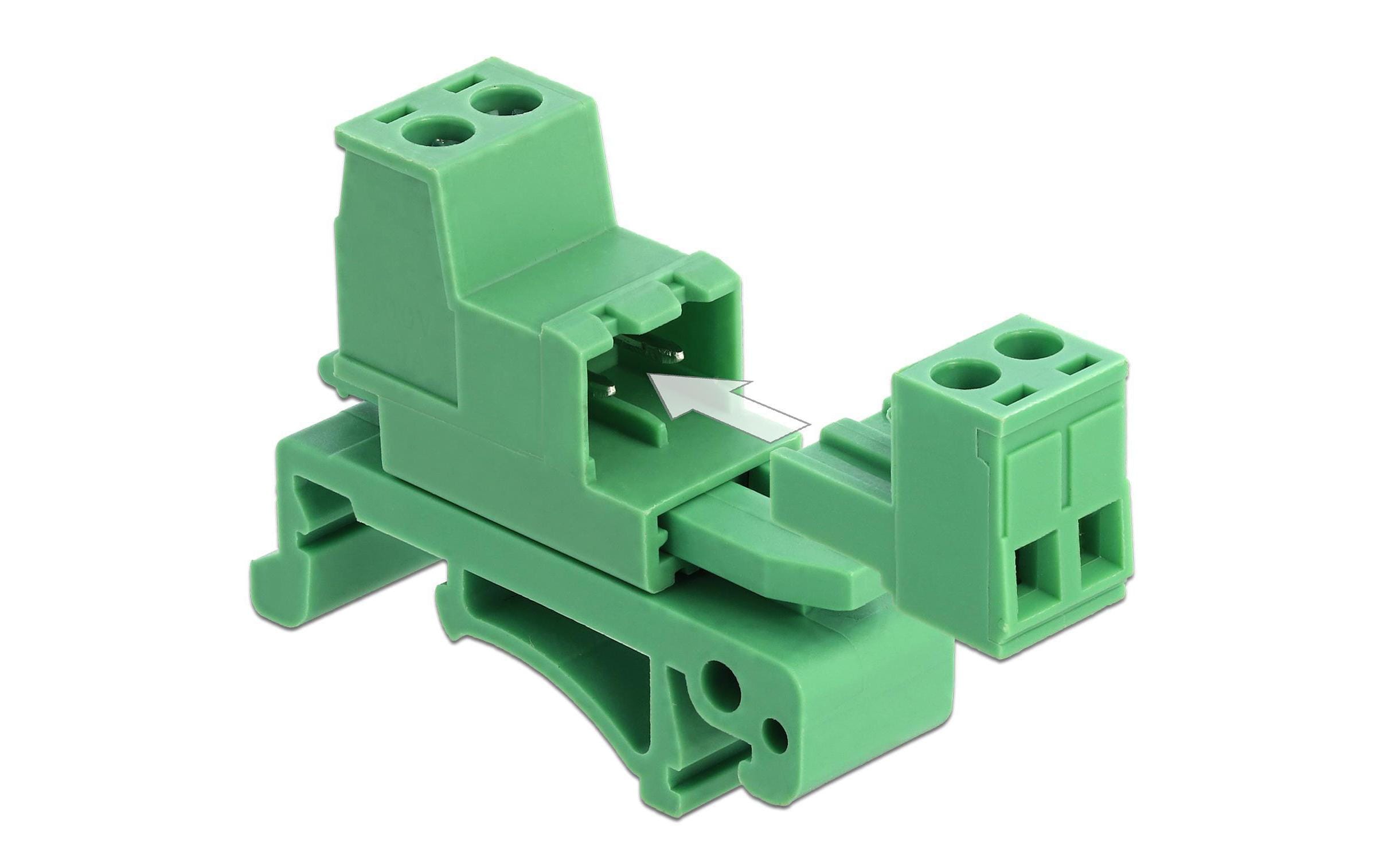 2 Pin, 5.08 mm Rastermass gewinkeltDelock Terminalblock Set für Hutschienen 2 Pin mit Rastermass 5.08 mm gewinkelt
