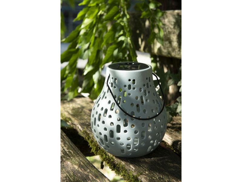 STT Laterne Solar Ceramic Lamp Blau Dekolicht zum Aufstellen oder Aufhängen