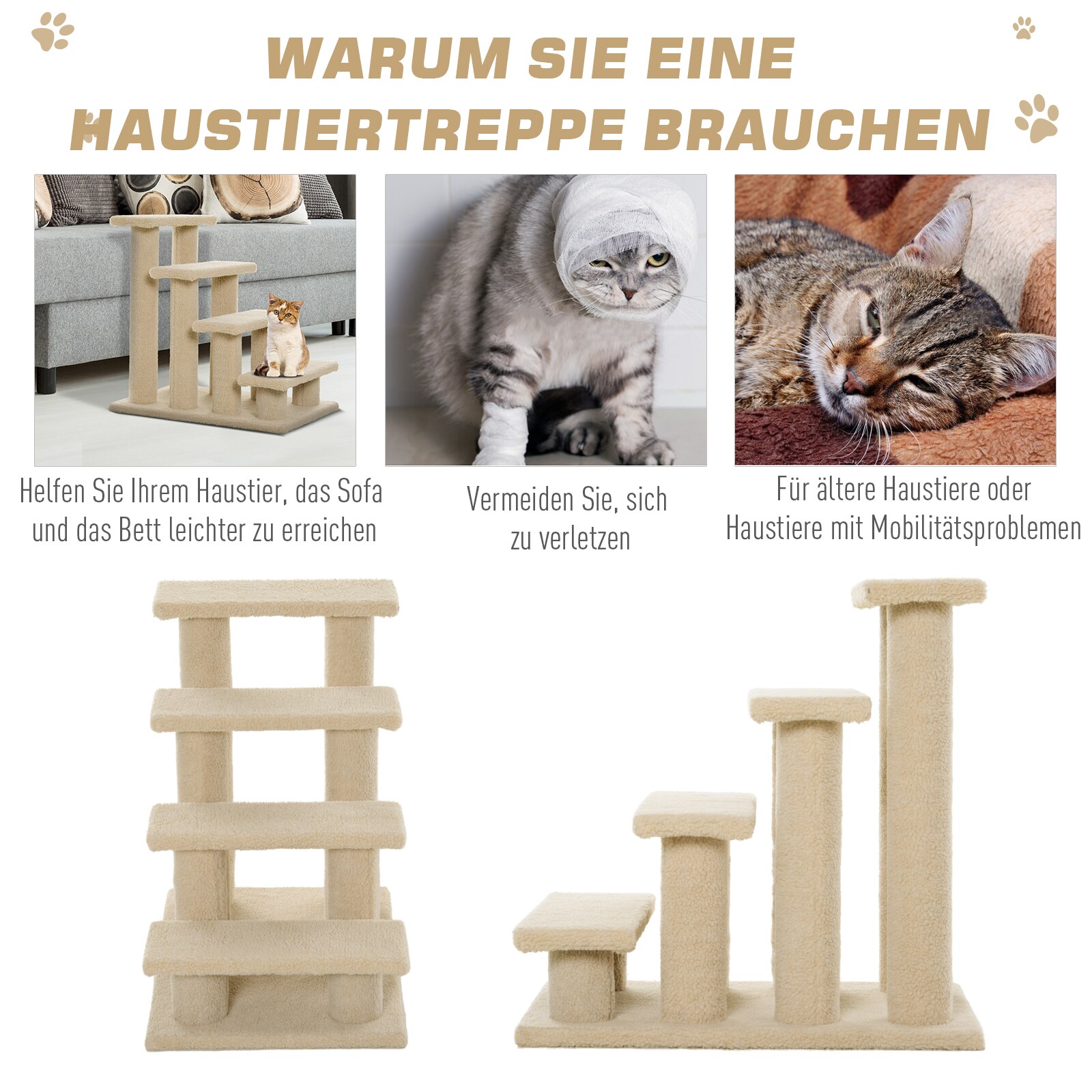 PawHut Katzentreppe mit 4 Stufen 63,5 x 43 x 60 cm