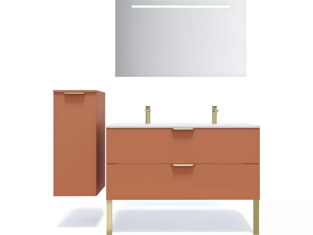Meuble de salle de bain suspendu double vasque intégrée 120cm 2 tiroirs Terracotta - Venice