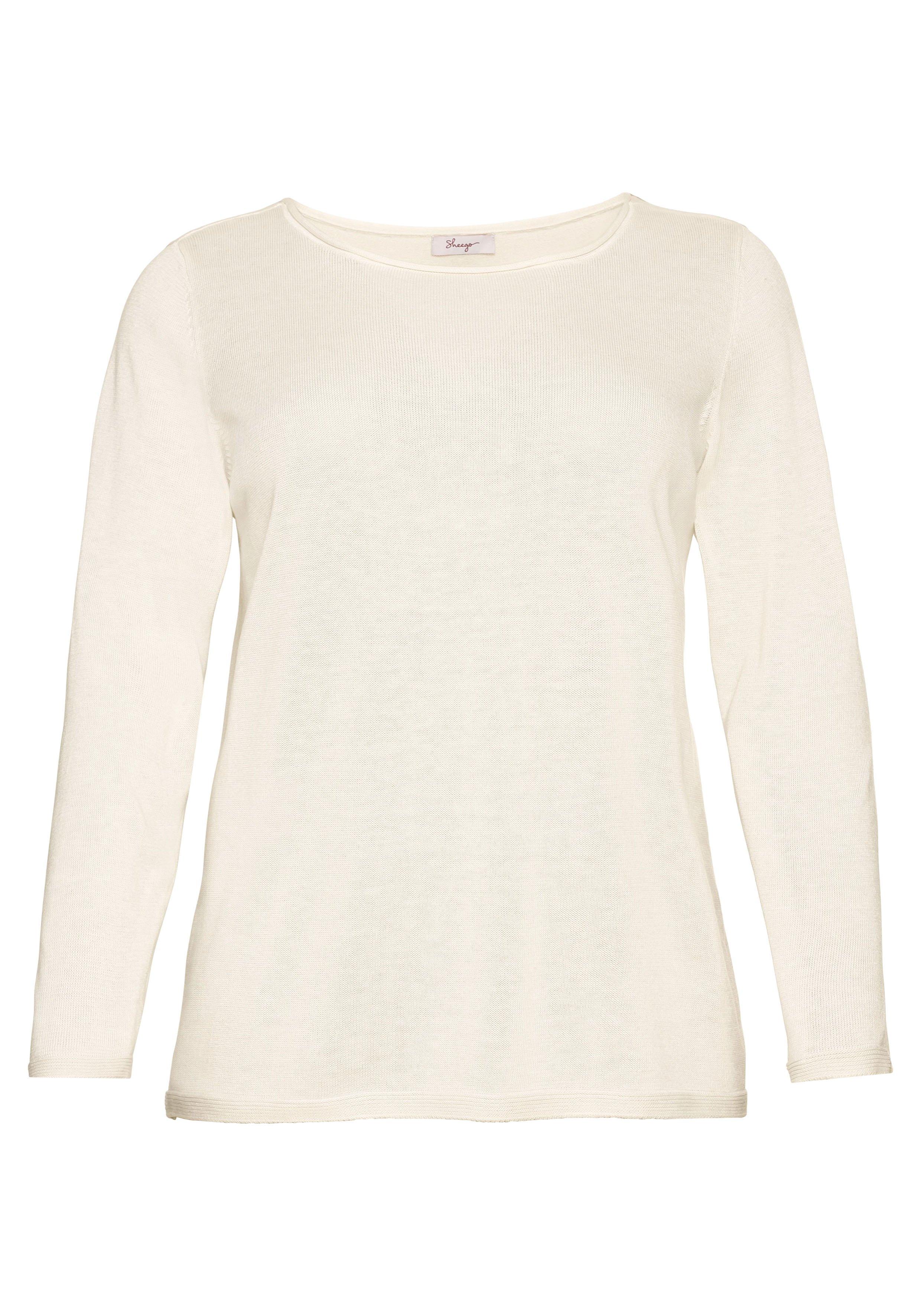 Longpullover mit U-Boot-Ausschnitt und Leinenanteil