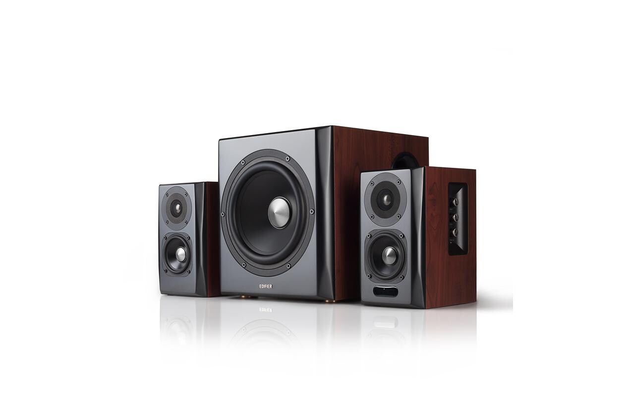Regallautsprecher Paar S350DB mit Subwoofer Braun<br>Aktive 2.1 Lautsprecher mit Subwoofer und Bluetooth