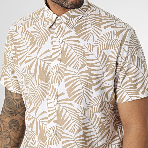 Chemise Manches Courtes Regular New-Linen Blanc Beige Floral