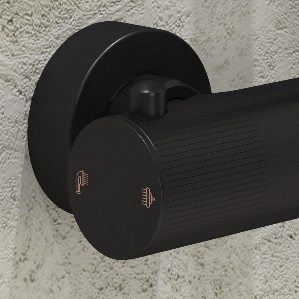Saniclear Nero Stripes doucheset mat zwart met thermostatische kraan, handdouche en glijstang