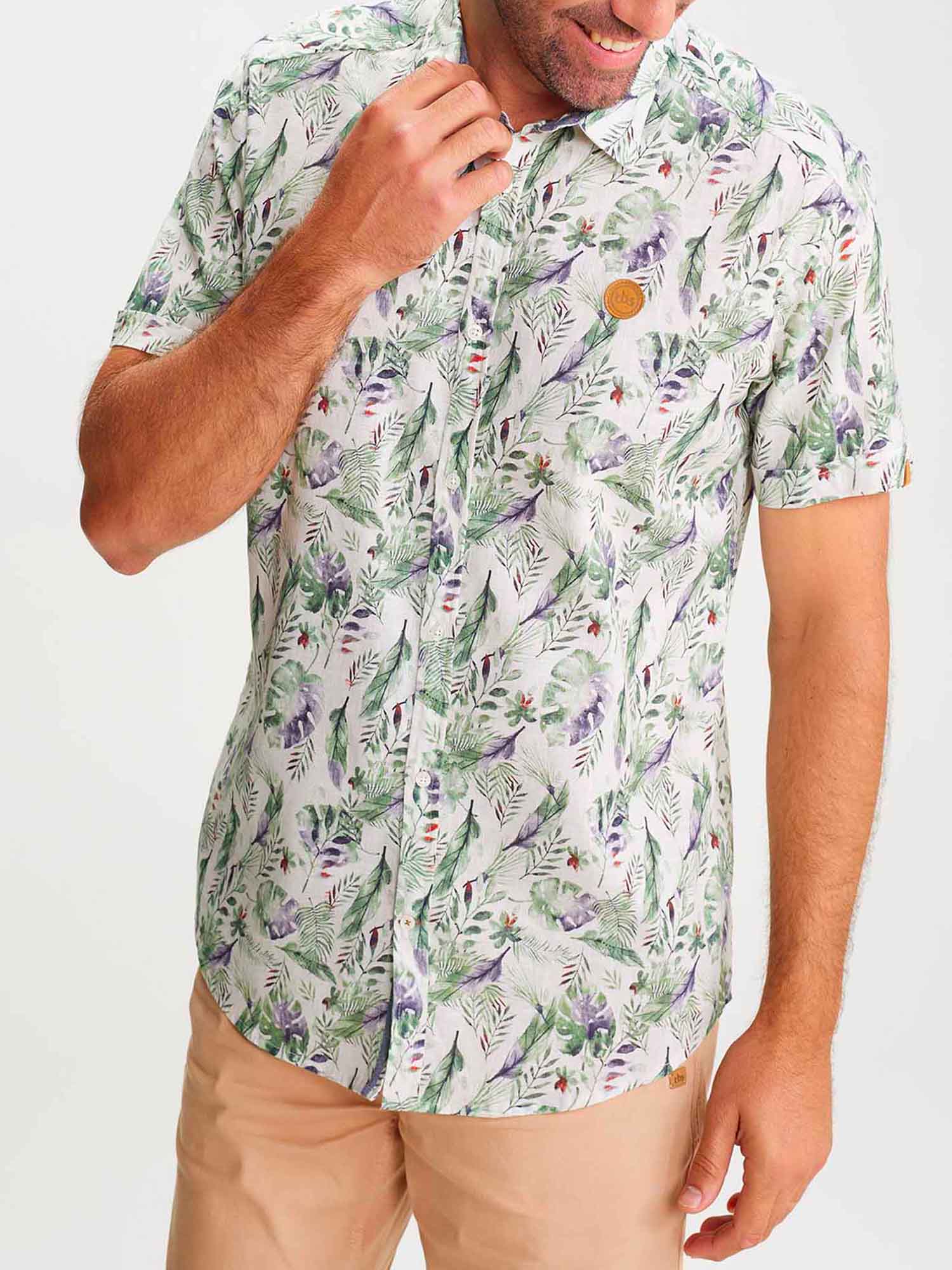 Chemise Homme En Lin Motif Vert