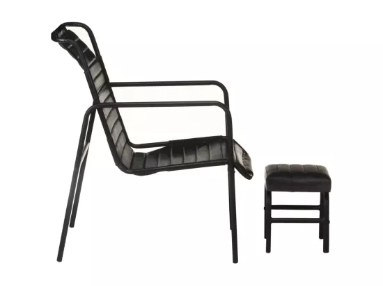 Fauteuil de relaxation avec repose-pied Noir Cuir véritable