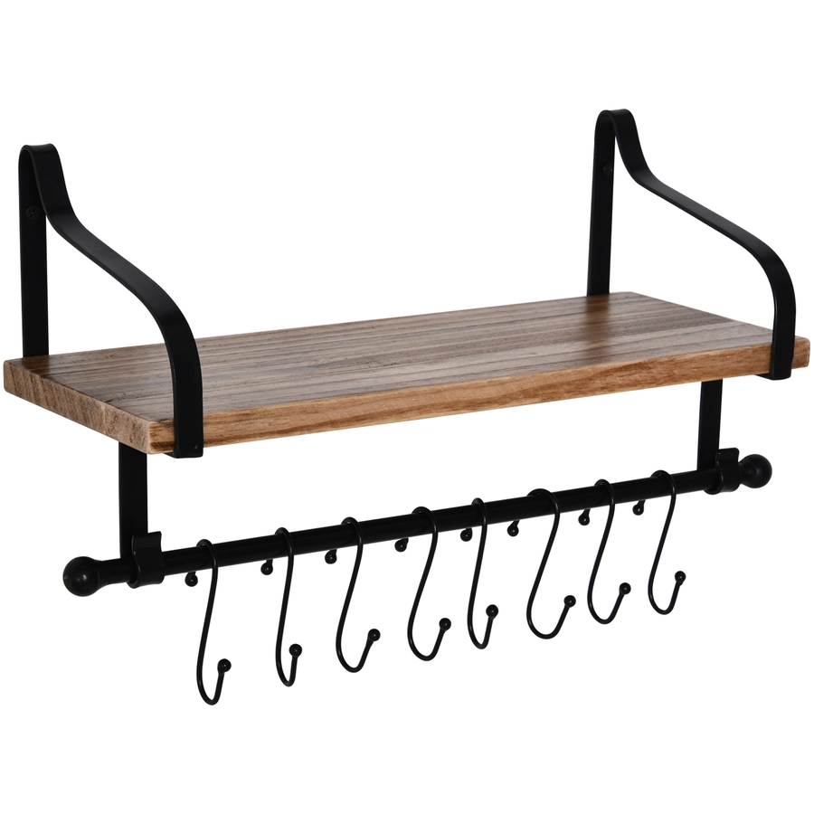 HOMCOM Wandregal mit 8 Haken braun, schwarz