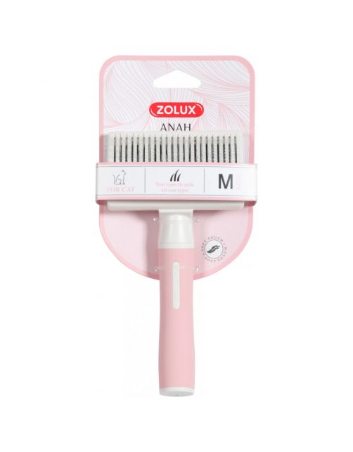 Zolux Anah Cat Retro Slicker Medium - Kattenvachtborstel - 5x9.2x17.5 cm Pink Wit For Cat. All Coat Types M