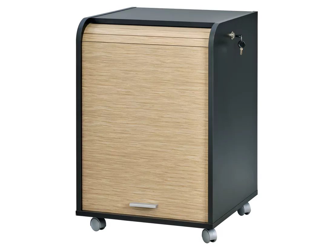 Caisson de Bureau Noir Bicolore à rideau - Coloris: Chêne Naturel