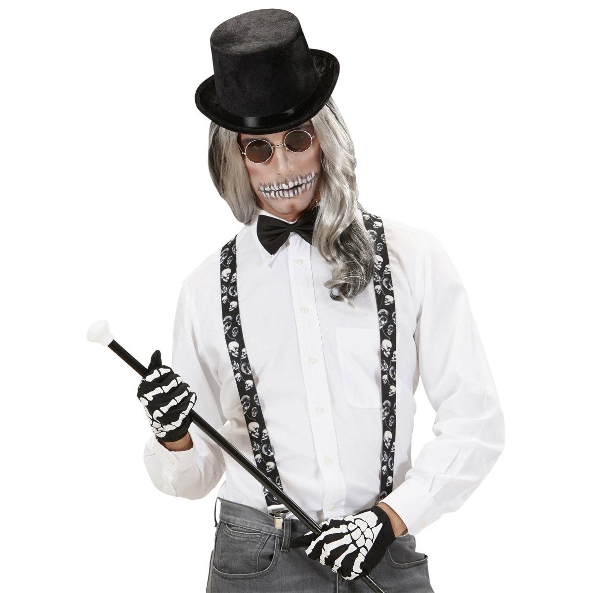 Halloween Bretels Zwart Wit Schedels