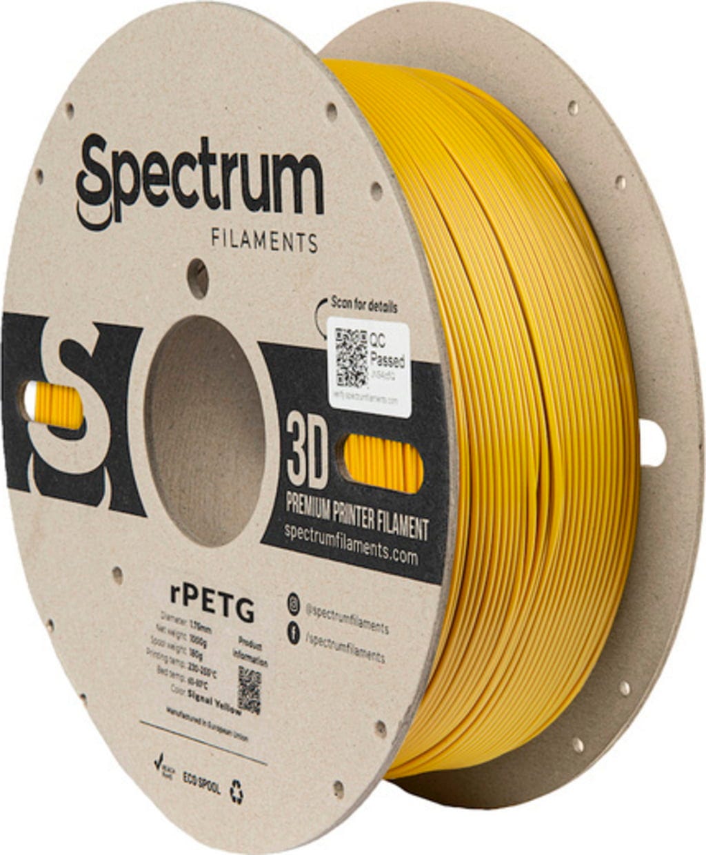 Spectrum  RPETG Signal Yellow, 1,75 mm / 1000 g    Recyceltes PETG Material in Signal Yellow