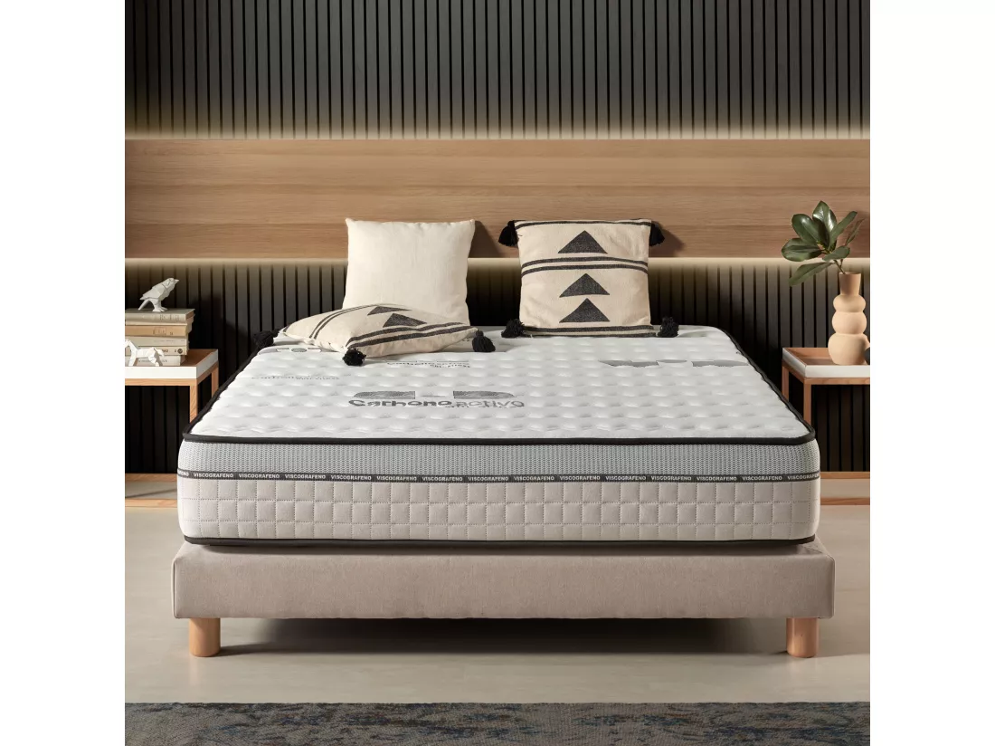 Naturalex - Matelas Visco-carbone 90x190 cm - Mousse HR - Soutien Blue Latex - Très Épais 24 cm, Mémoire de forme, 7 zones, Antistress - Réversible été, hiver