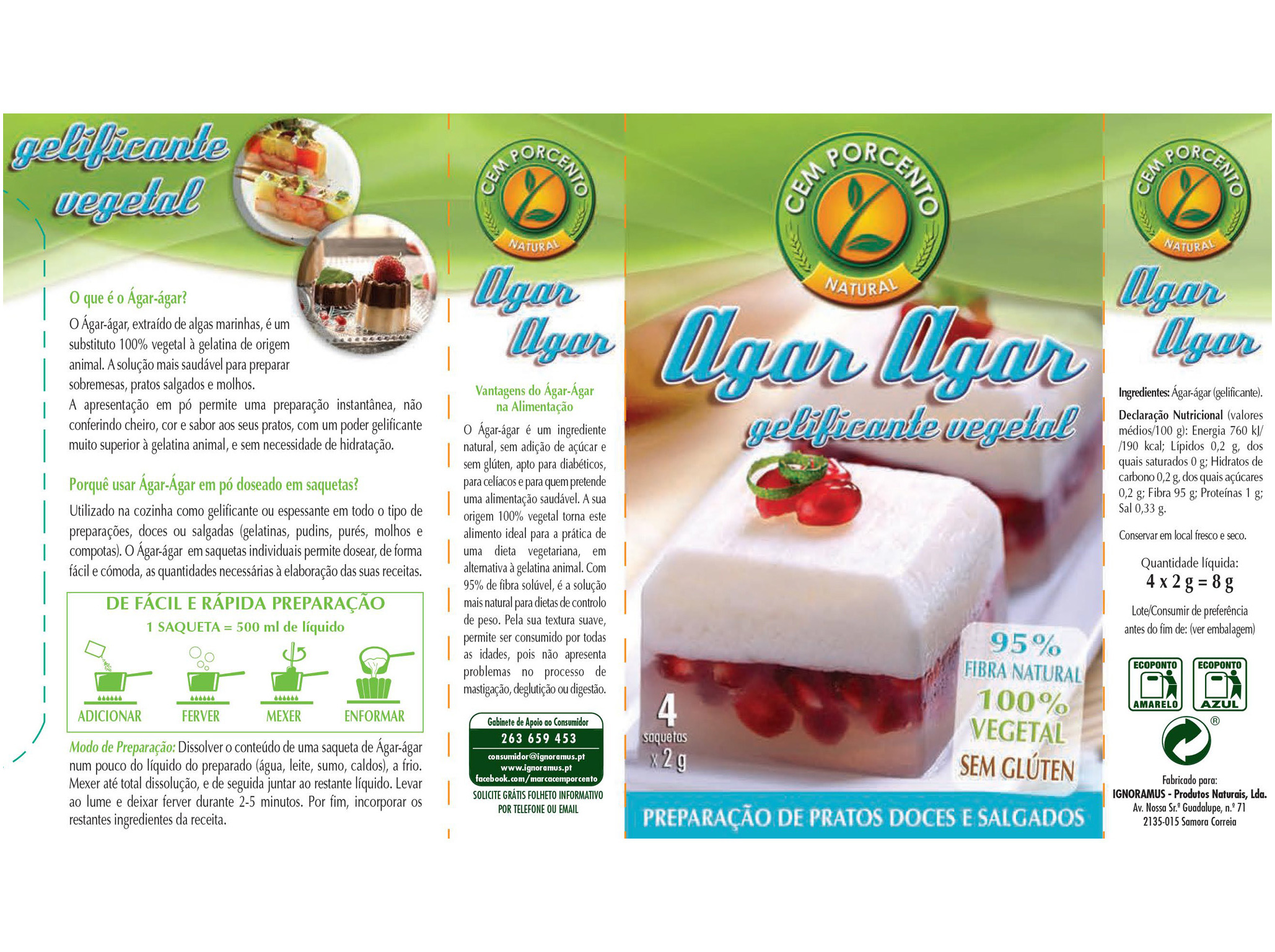 GELIFICANTE CEM PORCENTO NATURAL AGAR AGAR 8G