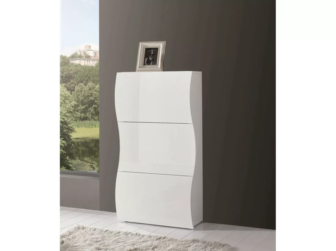 Étagère à chaussures Dgan, Armoire polyvalente avec 3 portes, Étagère à chaussures d'entrée, 100% Made in Italy, 71x27h122 cm, Blanc brillant