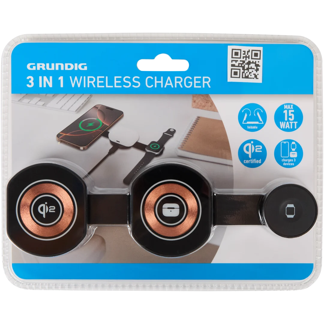 Grundig 3-in-1 draadloze oplader 15 watt