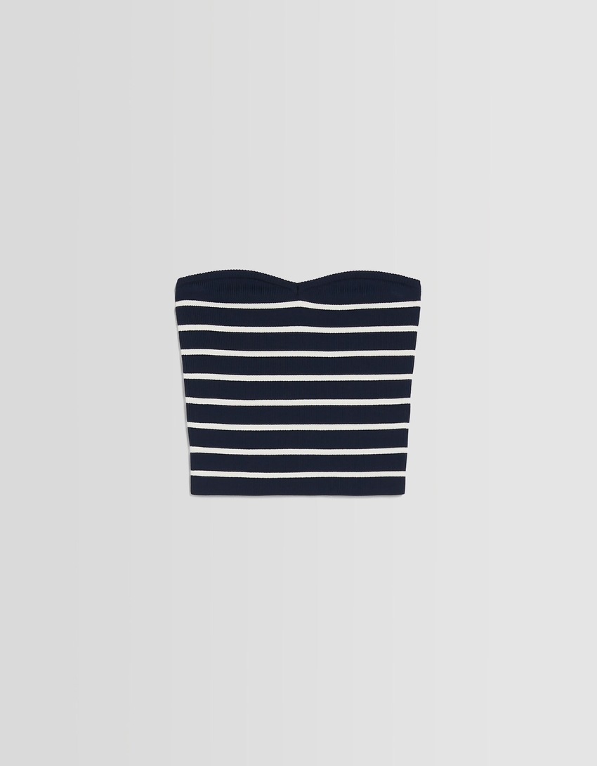 Top cropped bandeau de tricô listrado