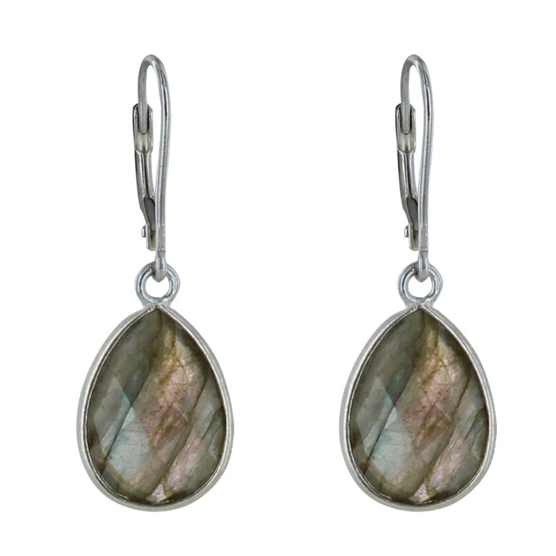 Boucles d'Oreilles Argent Goutte de Labradorite Facettée