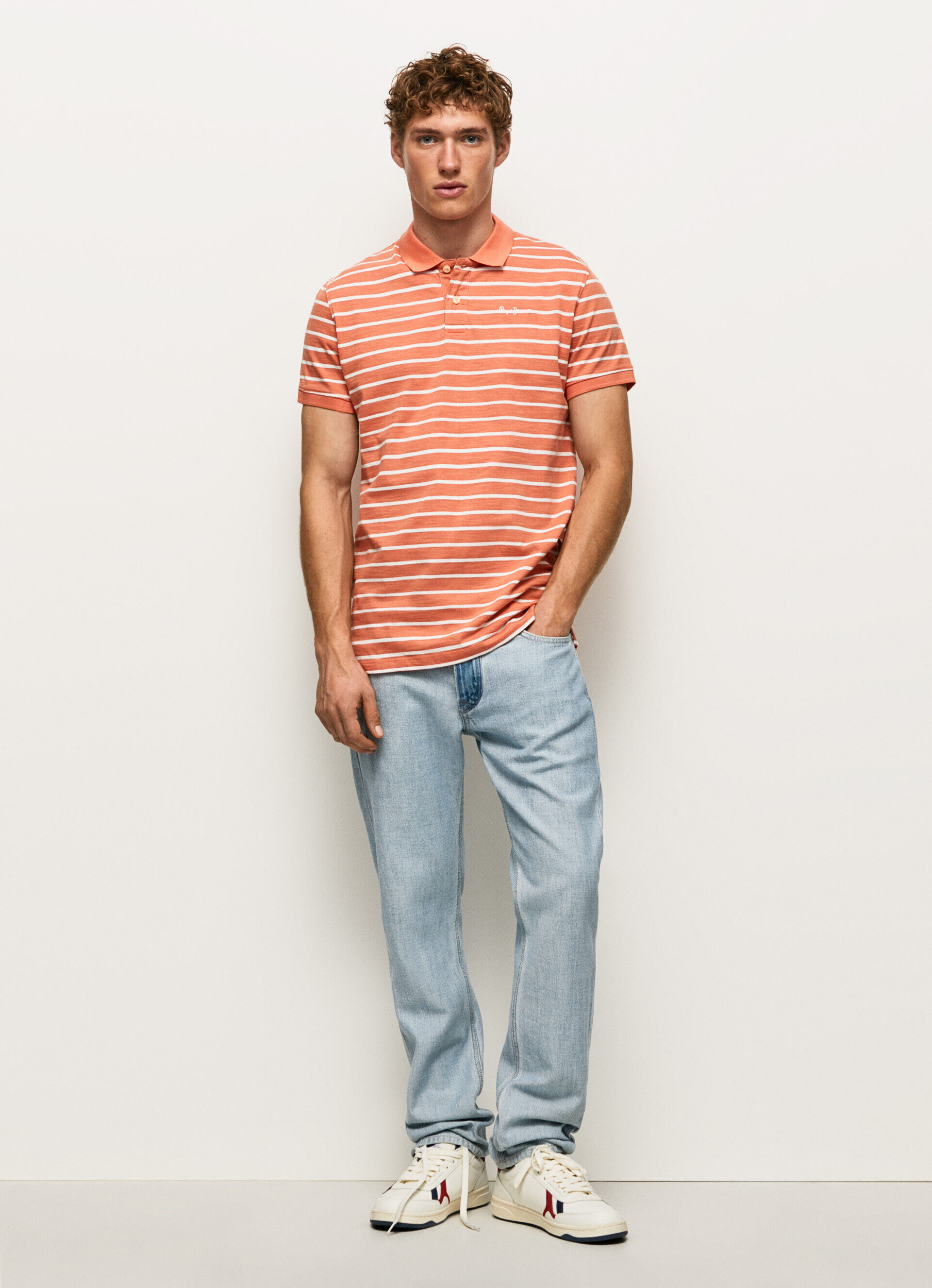 Camisa polo listrada estampada - laranja abóbora