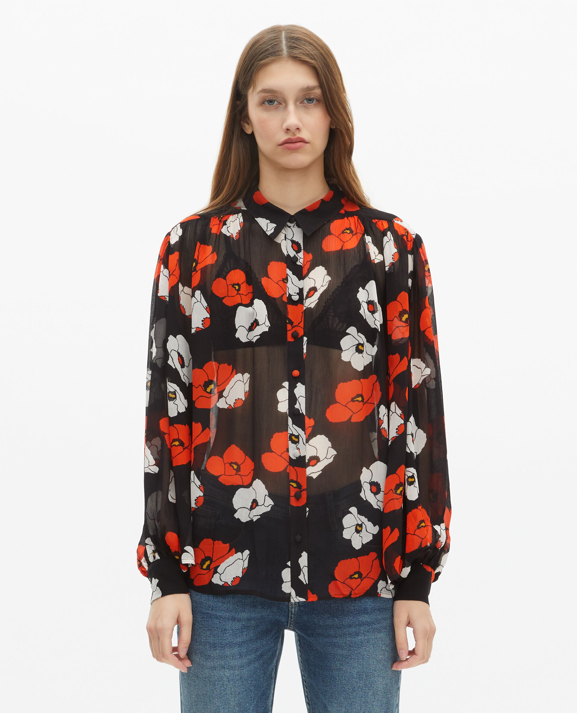 Chemise ample imprimé fleuri noire