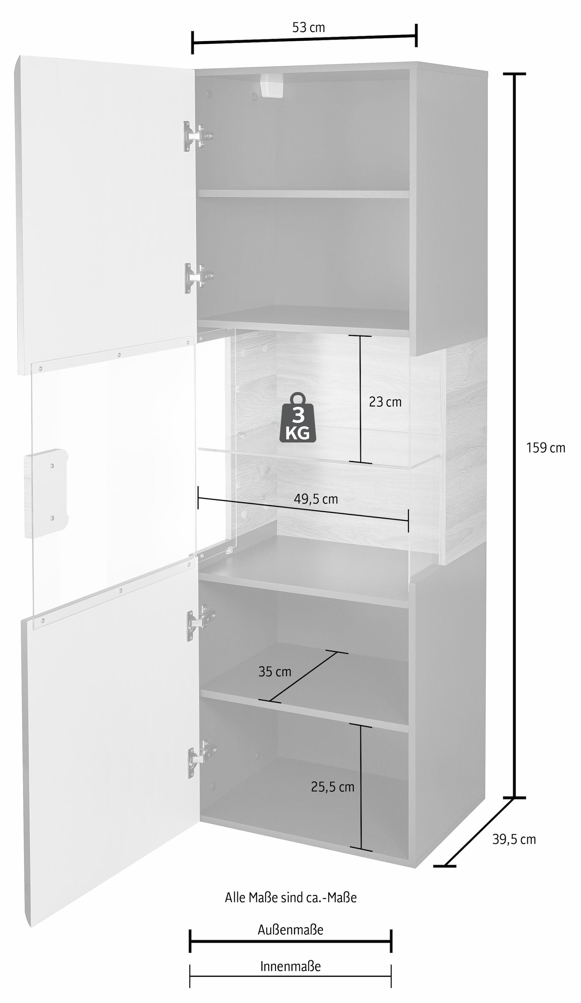 GOODproduct Hängevitrine »Toledo,Höhe 159 cm trendige Glasvitrine mit dekorative MDF-Front« Vitrine mit Glasfront, ohne Beleuchtung, viel Stauraum, hochglanz