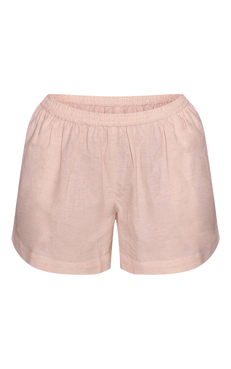 Naturel Ensemble Coordonné Short Fluide Aspect Lin Taille Élastiquée Petite