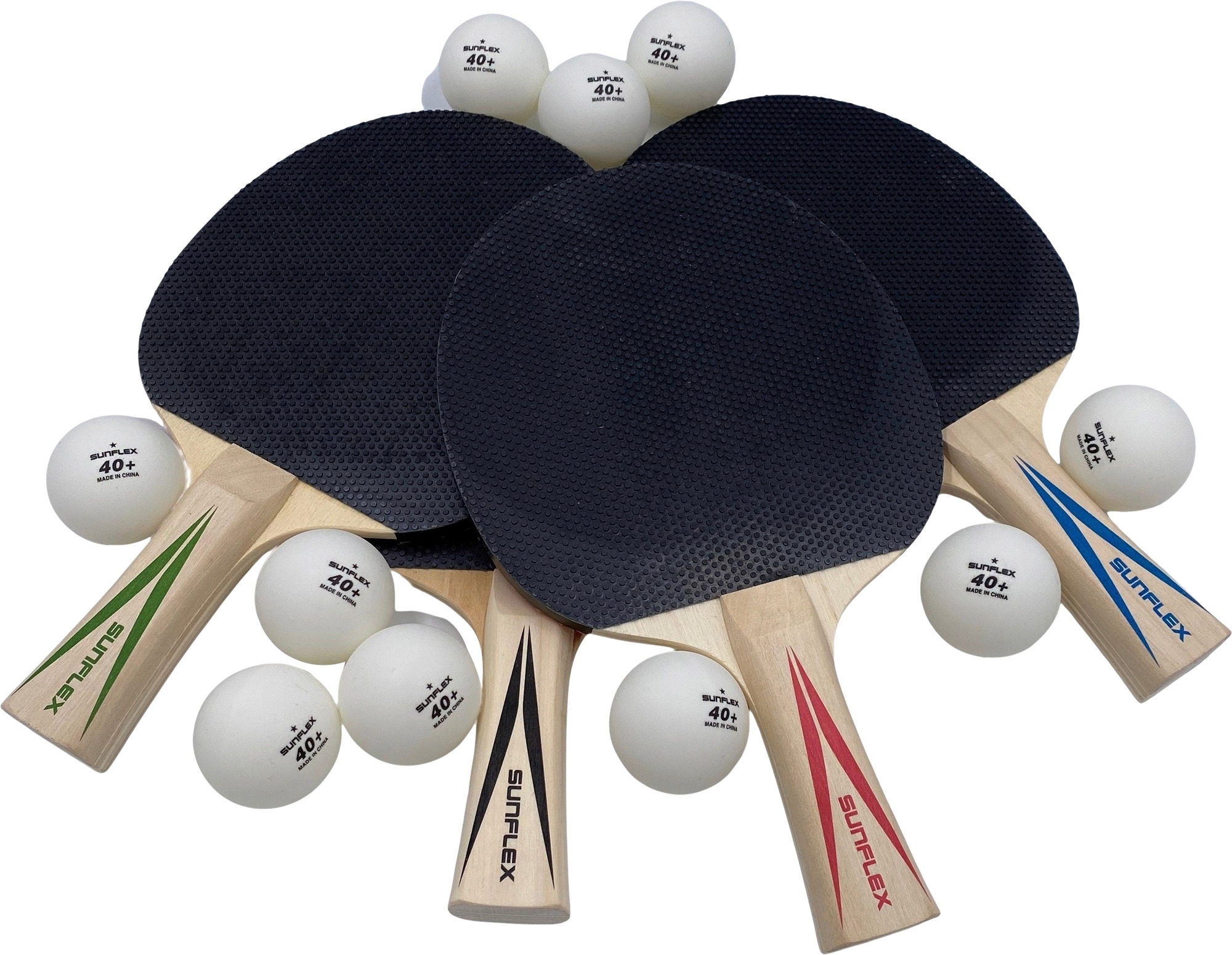 Sunflex sport Rundlauf Set Tischtennis Set mit 4 Schlägern und 10 Bällen