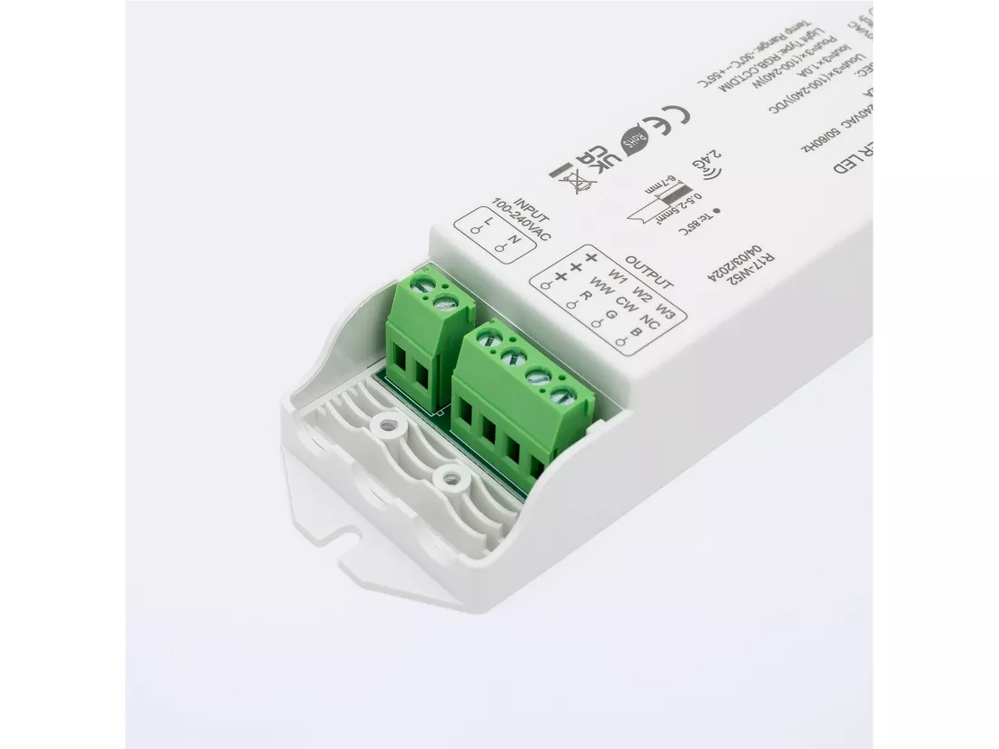 Contrôleur Variateur pour Ruban LED RGB-CCT 220-240V AC Compatible avec Bouton-Poussoir et Télécommande RF RGB