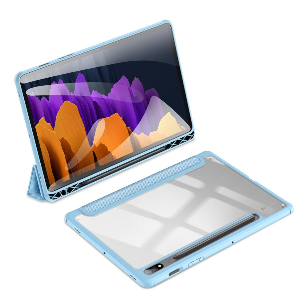 Samsung Galaxy Tab S8 / Tab S7 Leder Tasche Smart Cover Schutzhülle   S-Pen Halter - Hellblau