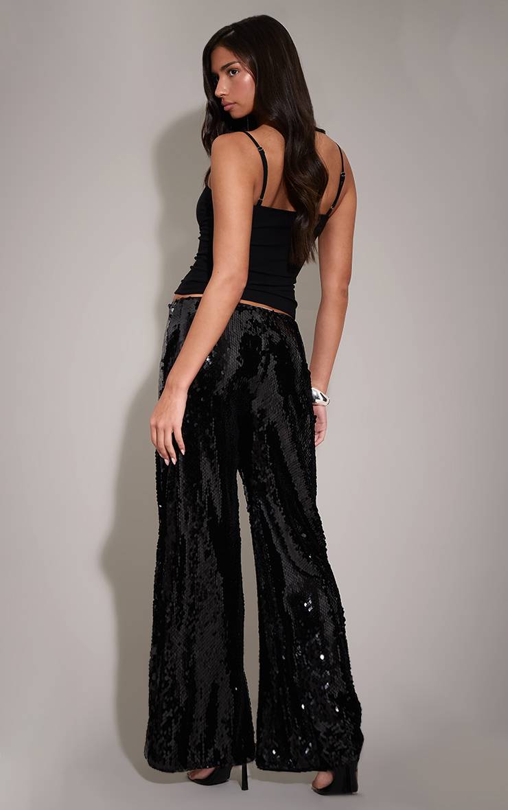 Noir Pantalon Ample À Jambes Larges Orné De Sequins