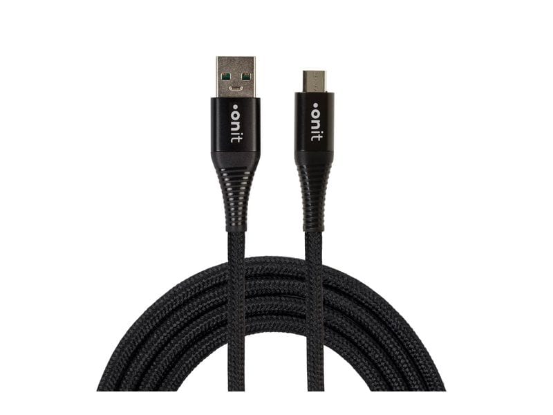 onit USB 2.0-Kabel USB A - Micro-USB B 1.2 m, Schwarz Verbindungskabel mit geflochtener Nylonummantelung