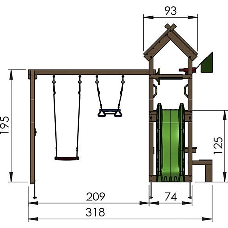 Jungle Gym Totem legetårn komplet inkl. gyngemodul og blå rutsjebane